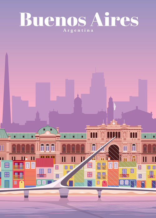 Reisposter: Kleurrijke illustratie van Buenos Aires