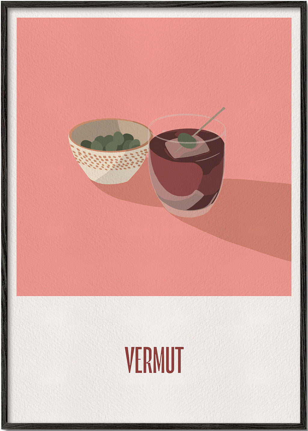 Keuken kunst Vermout en olijven minimal illustratie