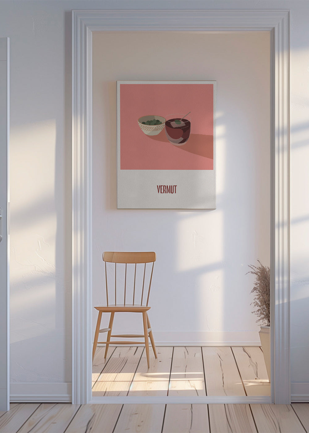 Keuken kunst Vermout en olijven minimal illustratie