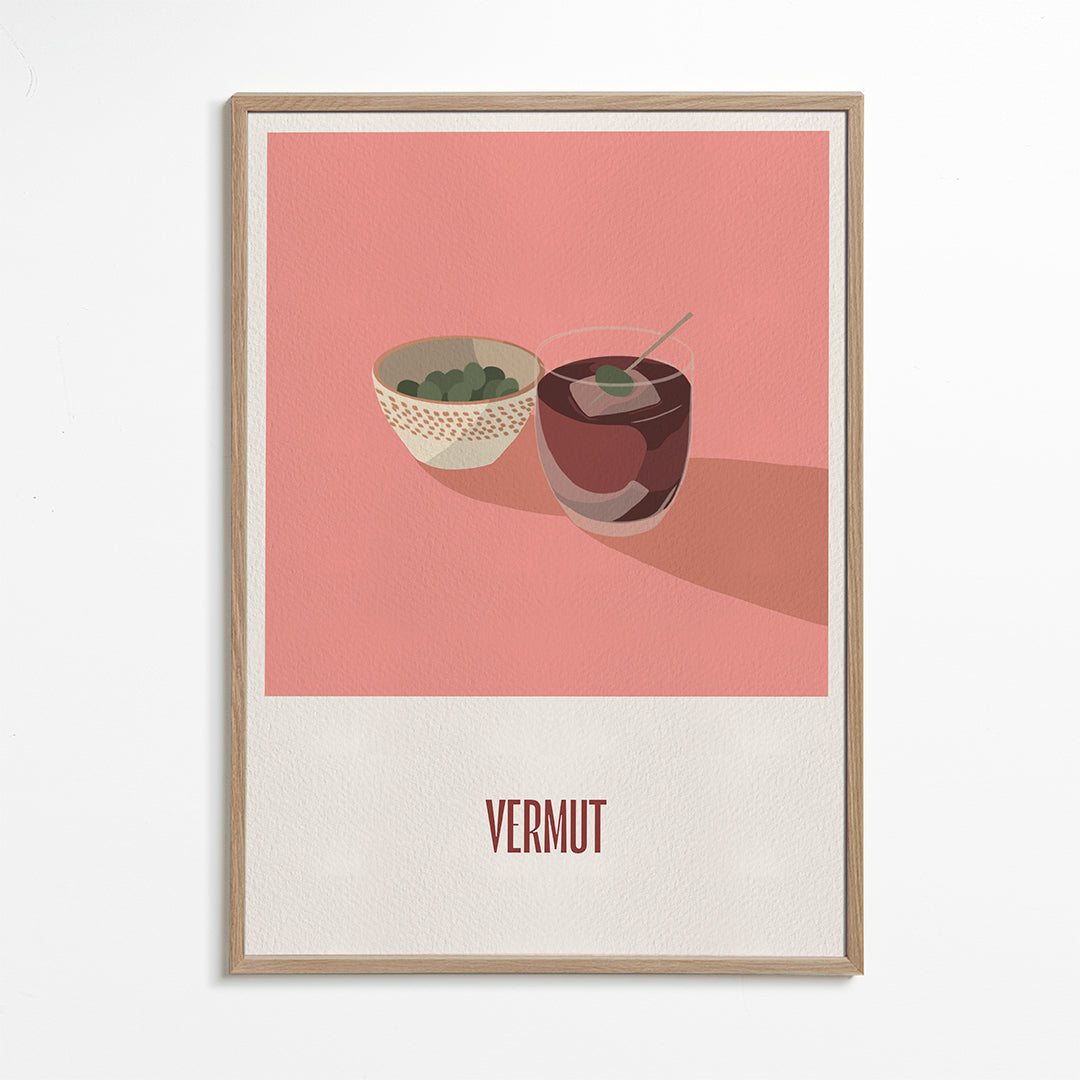 Keuken kunst Vermout en olijven minimal illustratie