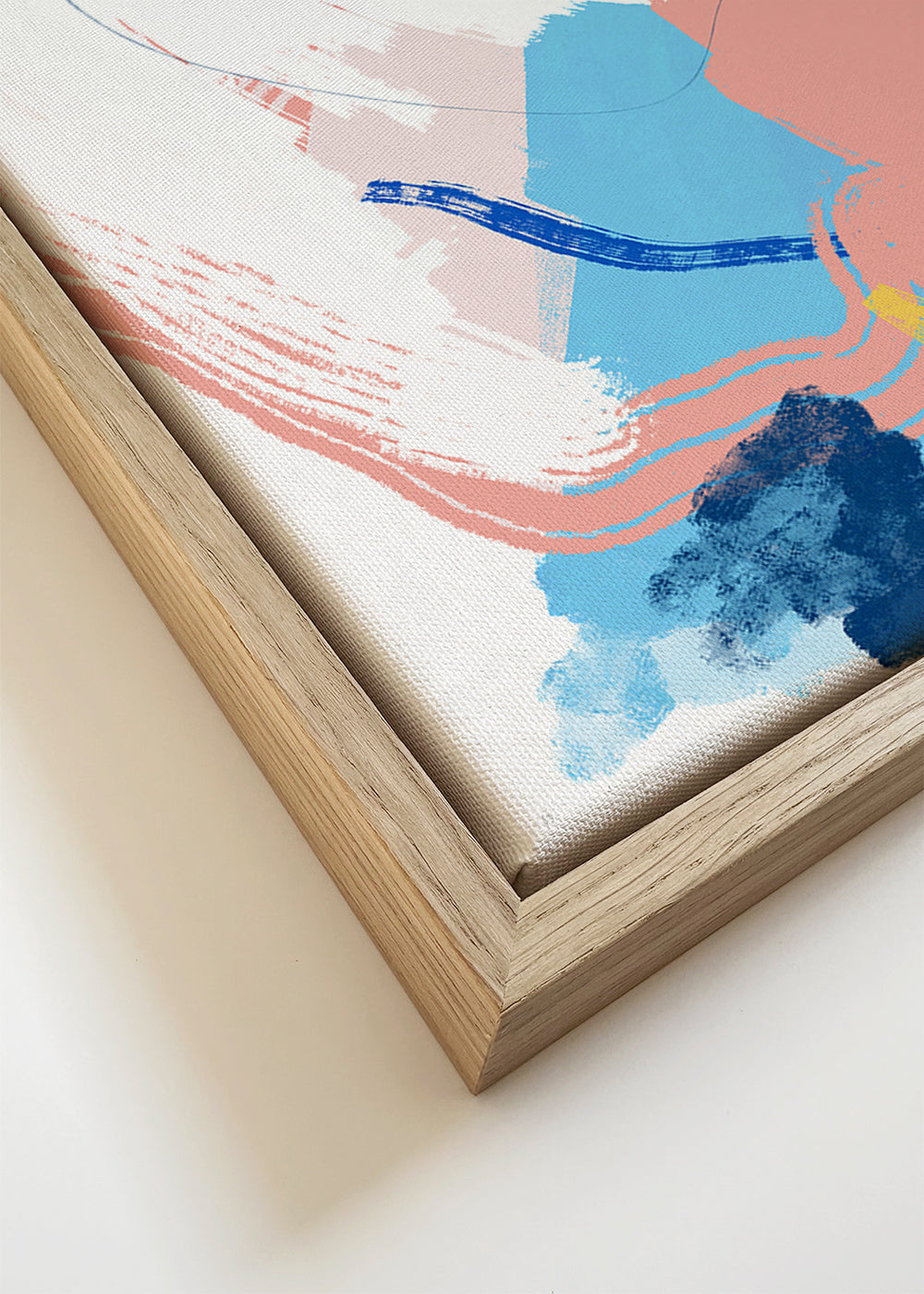Abstracte poster met blauwe en koraalstreken