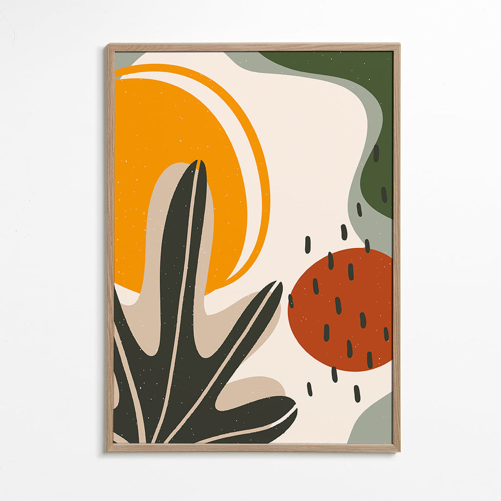 Botanische print met organische mosterd- en terracottavormen