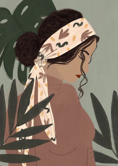 Botanische poster: vrouwenportret tussen bladeren