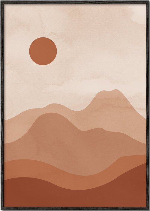 Landschapskunst minimal met terracotta zon