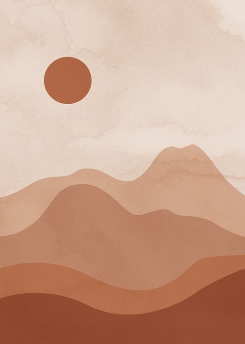 Landschapskunst minimal met terracotta zon