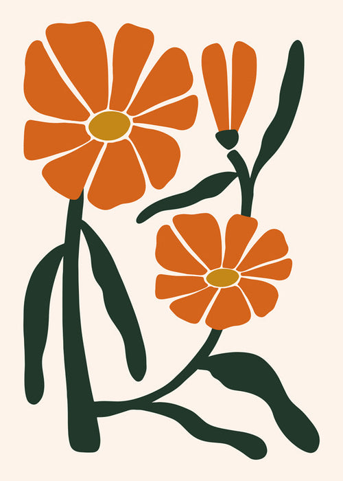 Botanische poster met oranje bloemen