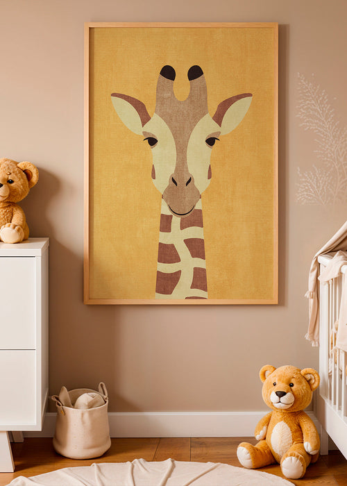 Kinderposter giraffe op okerkleurige achtergrond