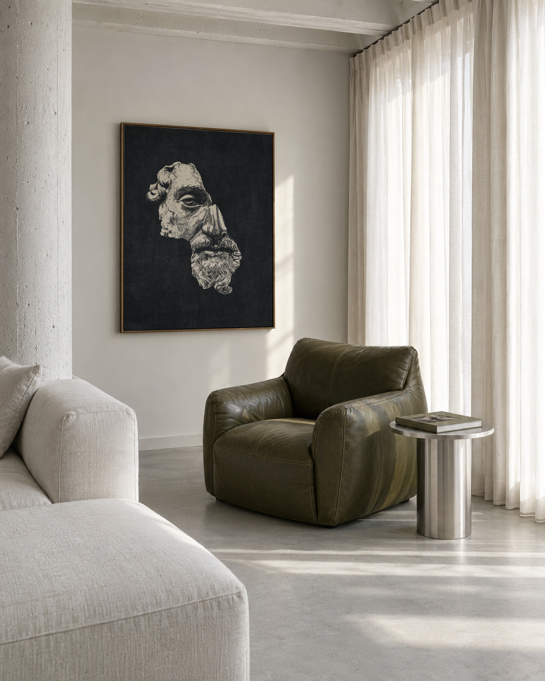 MARCUS AURELIUS / Ink - Dark - Framed canvas in an interior