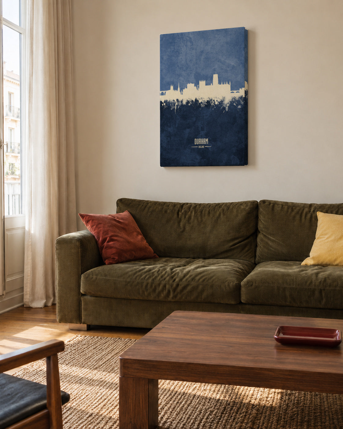 Durham Skyline azul - Unframed canvas in an interior