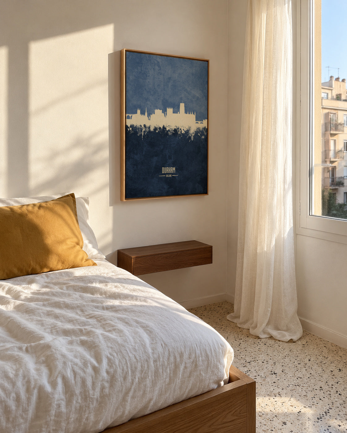 Durham Skyline azul - Framed canvas in an interior