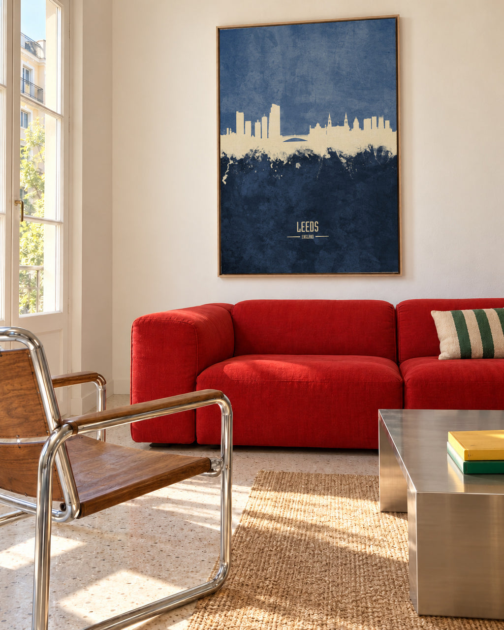 Leeds Skyline azul - Framed canvas in an interior