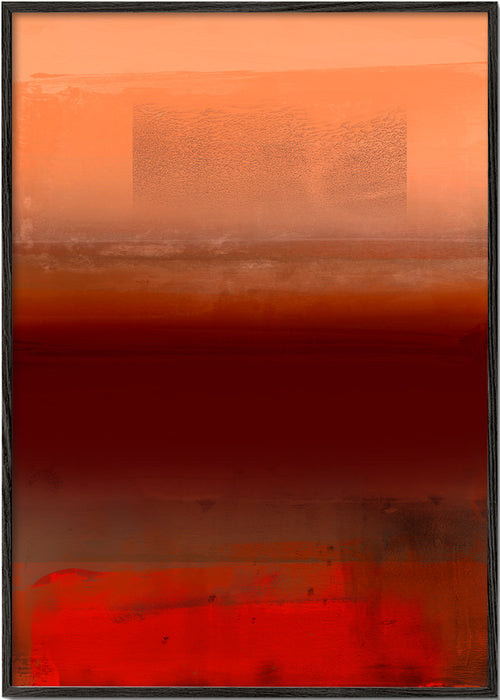 Abstract schilderij met warme oranje en rode lagen