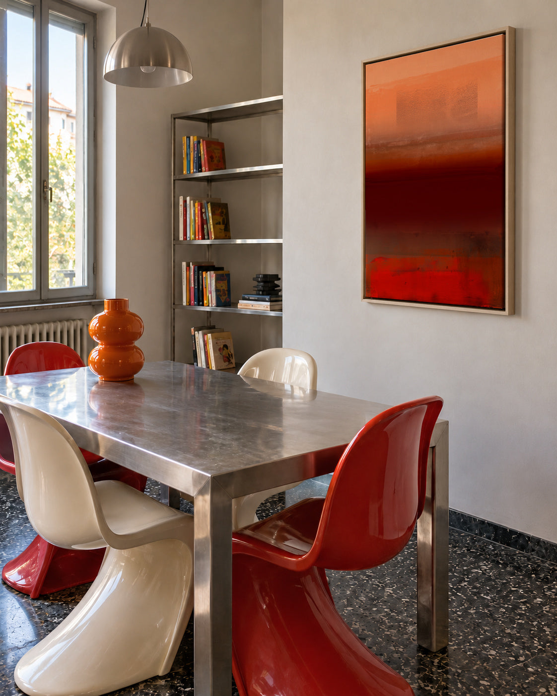 Organic Stack In Orange Red & Brown 1 - Framed canvas in an interior
