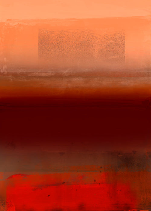 Abstract schilderij met warme oranje en rode lagen