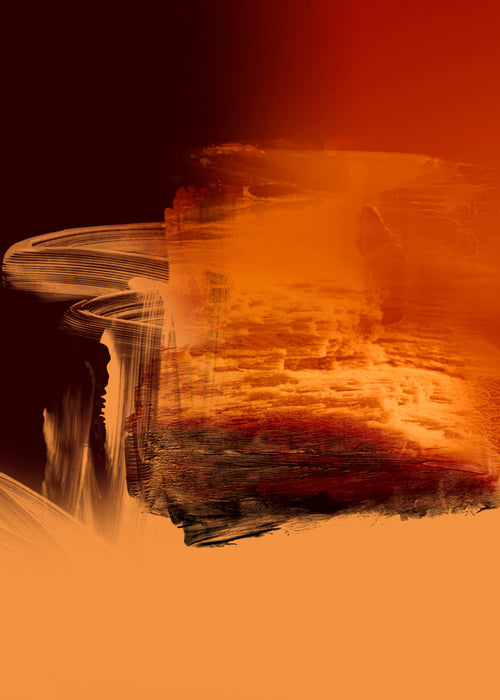 Abstracte kunst in oranje en rood met picturale streken