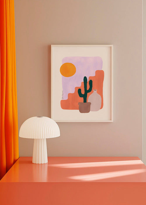 Botanische poster: cactus en zon minimalistisch