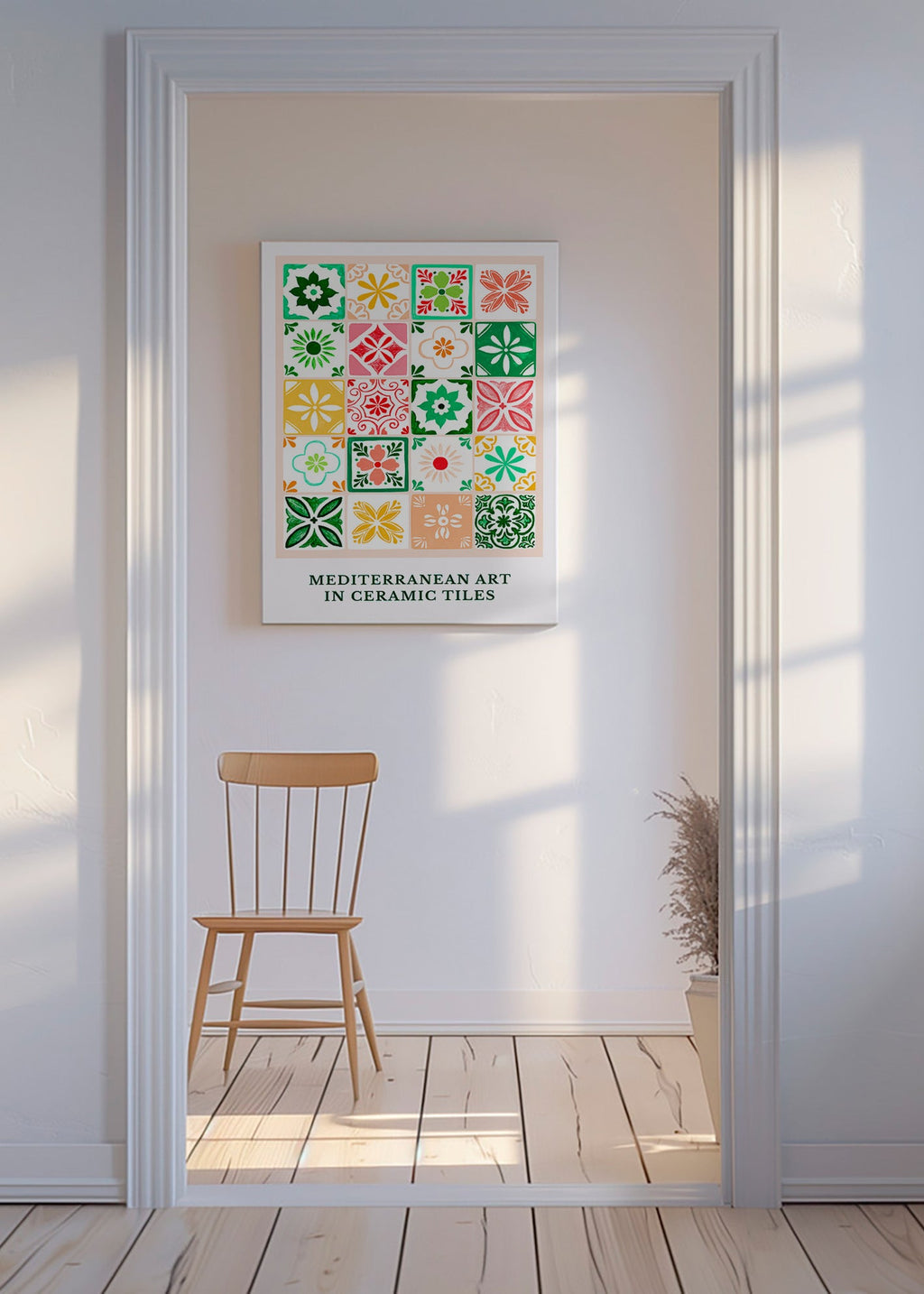 Botanischer Druck mit mediterranen Fliesenmotiven