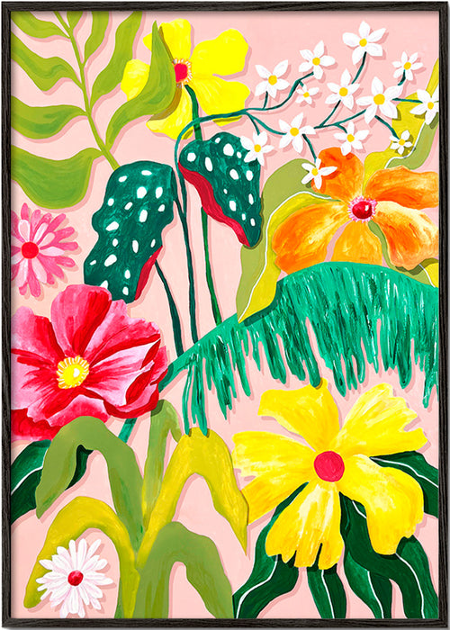 Botanischer Druck mit lebendigen Blumen