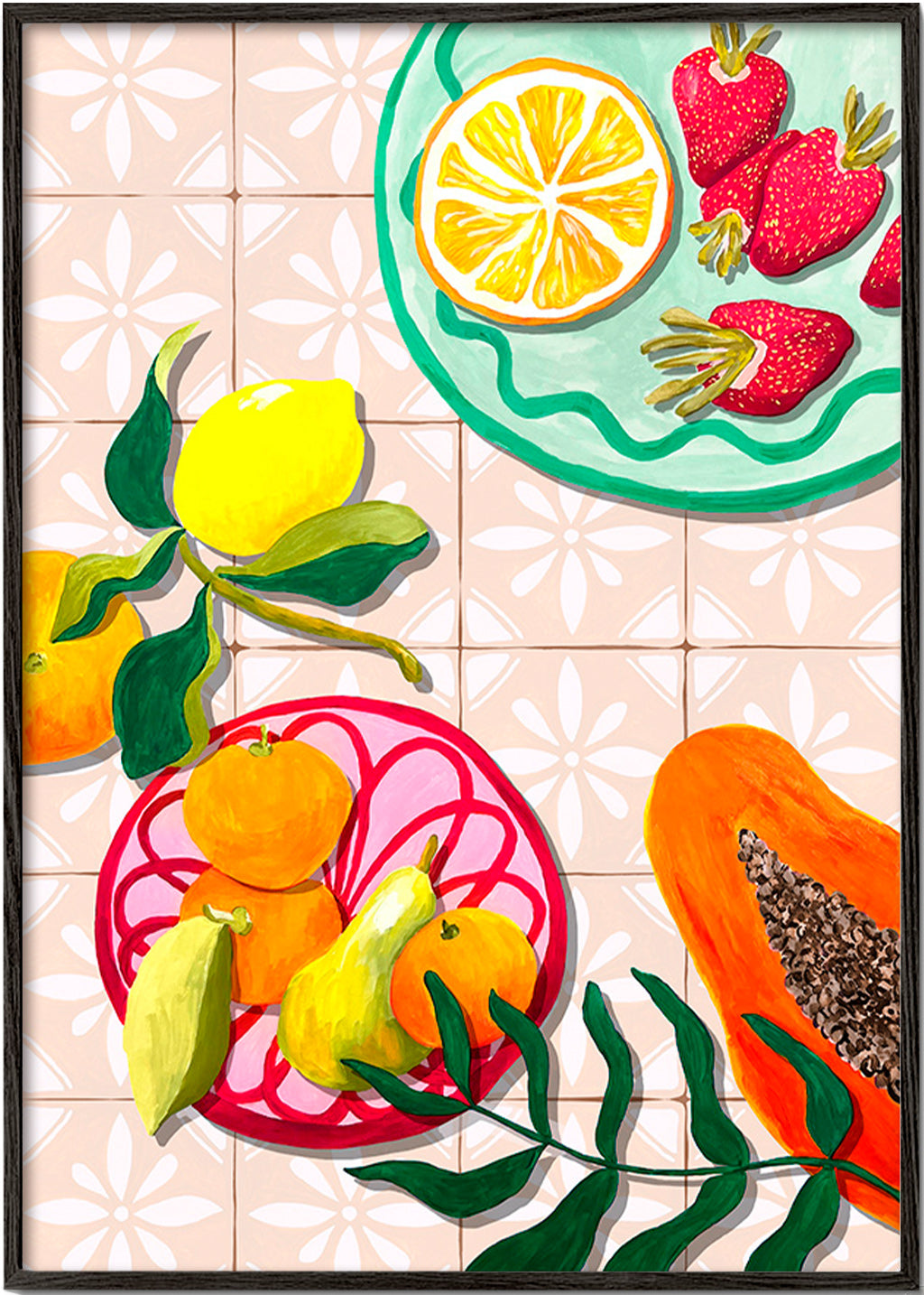 Küchenkunst mit Früchten und Keramik