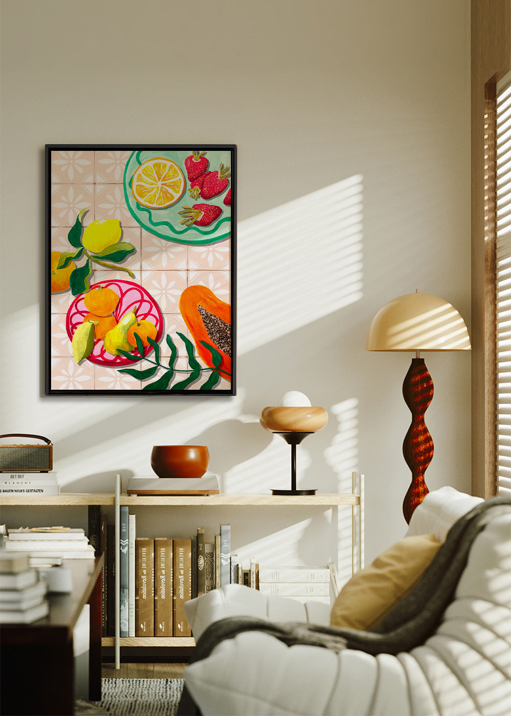 Küchenkunst mit Früchten und Keramik