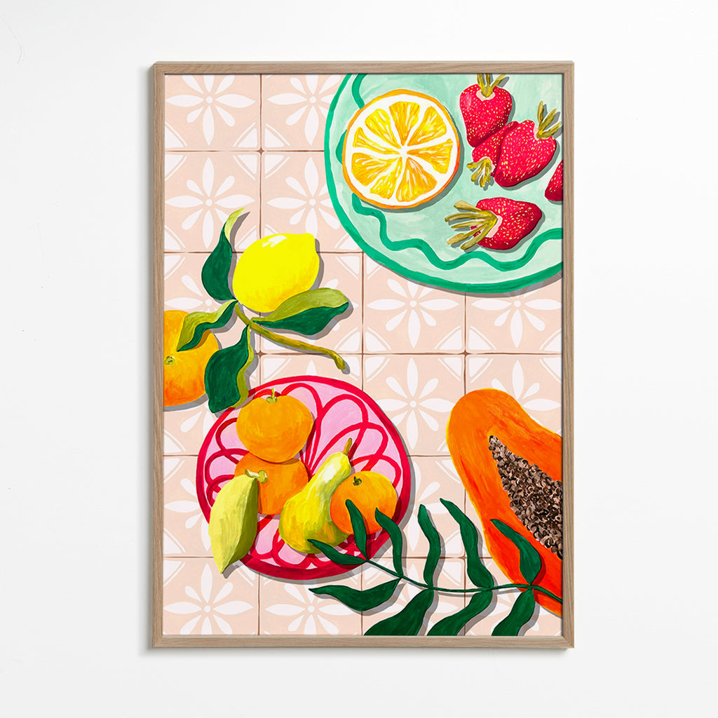 Küchenkunst mit Früchten und Keramik