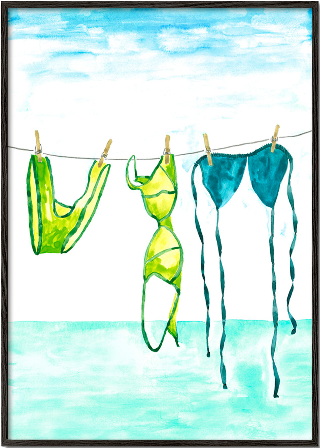 Illustration de maillots accrochés au bord de la mer