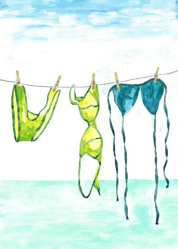 Illustration de maillots accrochés au bord de la mer