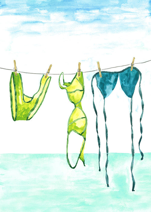 Illustration de maillots accrochés au bord de la mer