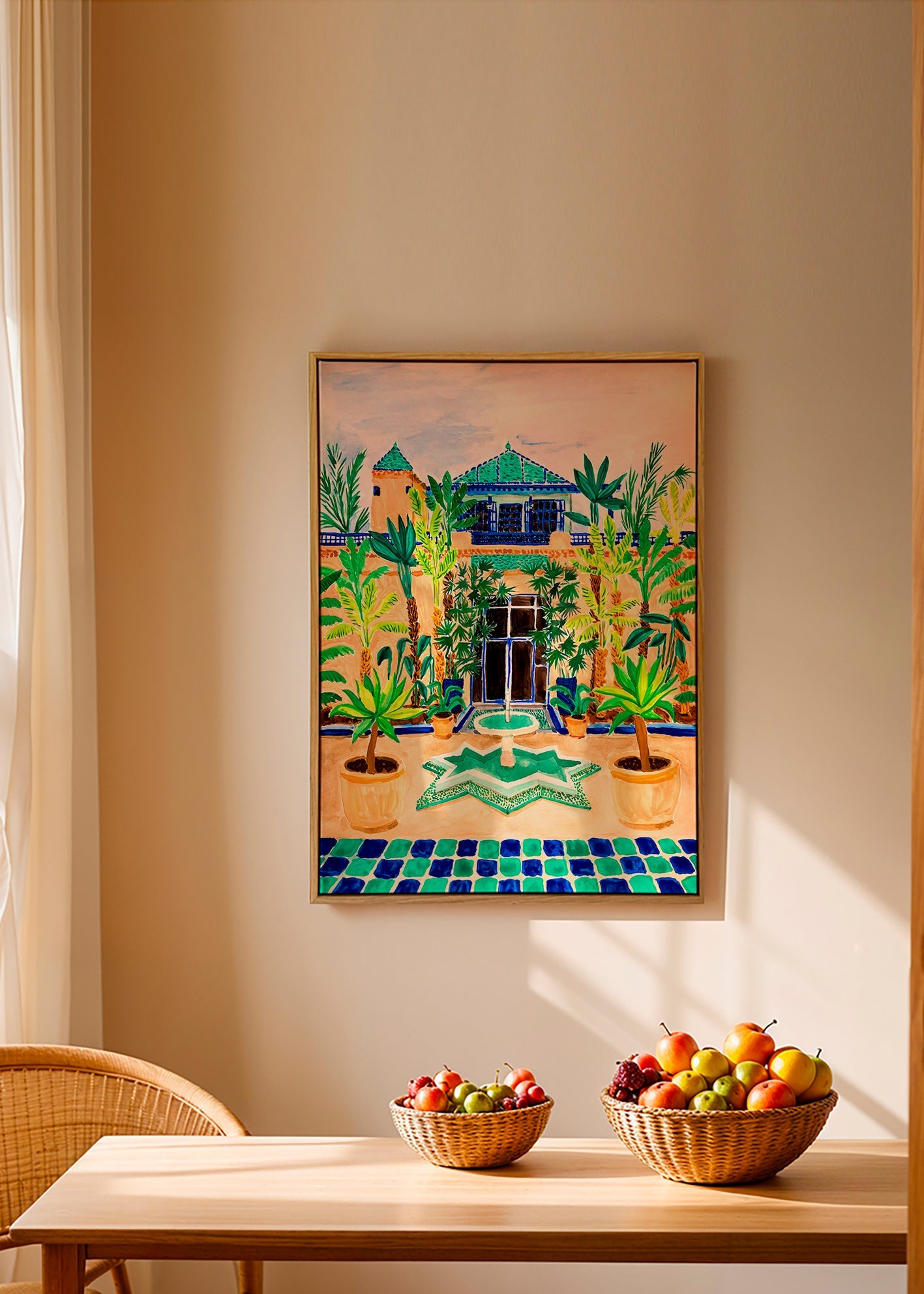 Botanische poster Binnenplaats met fontein en tegels