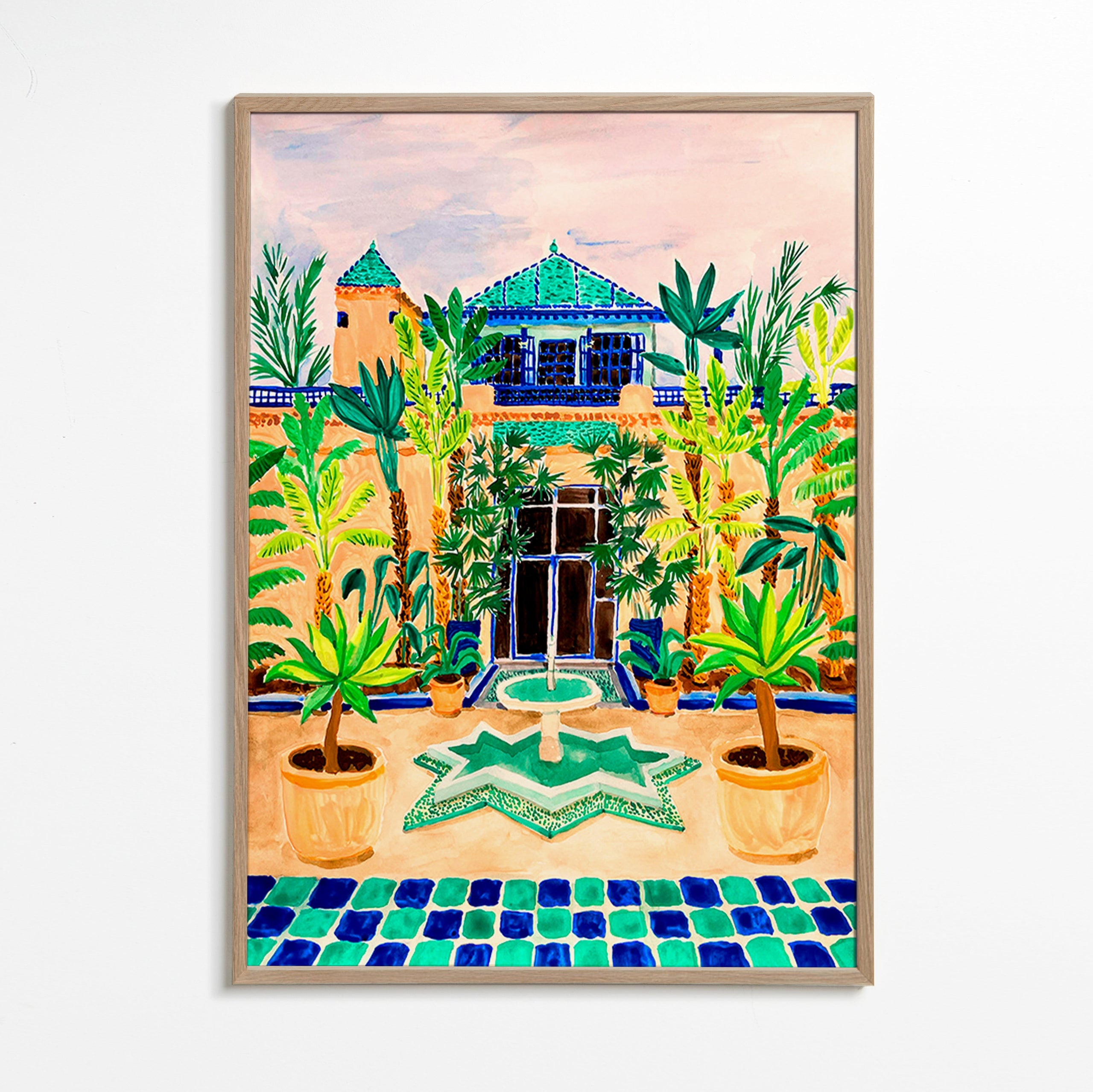 Botanische poster Binnenplaats met fontein en tegels