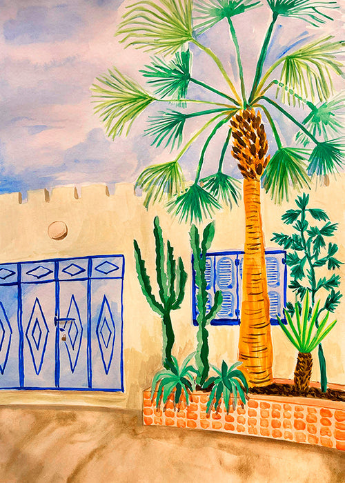 Art de ville: rue marocaine avec palmier