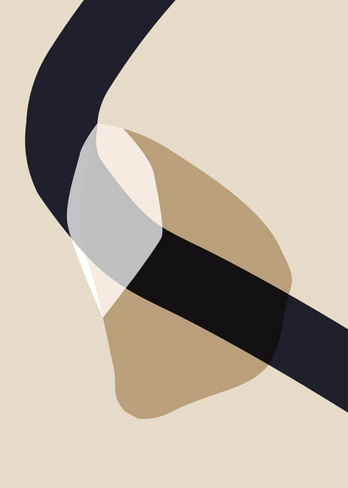 Abstract kunstwerk met zwarte band en oker vormen