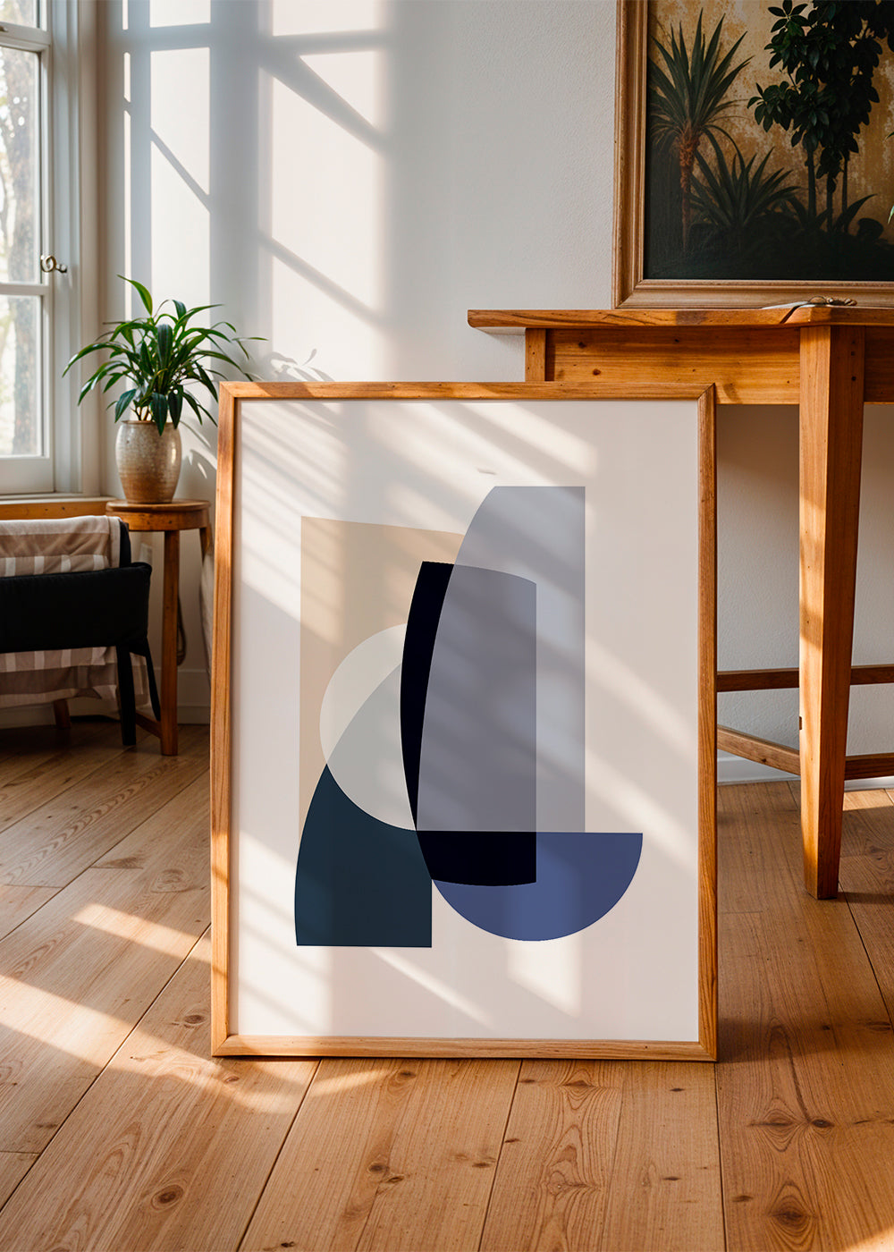 Abstract werk met gelaagde geometrische vormen