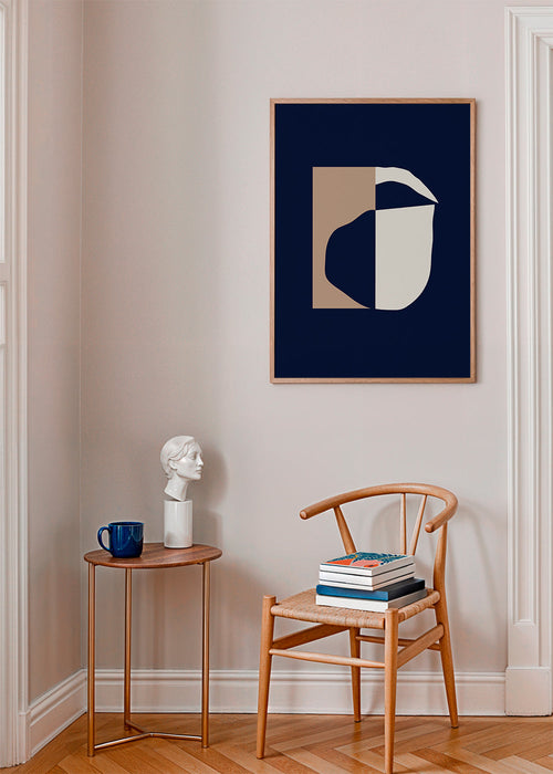 Geometrisch poster met gebogen vormen in marine