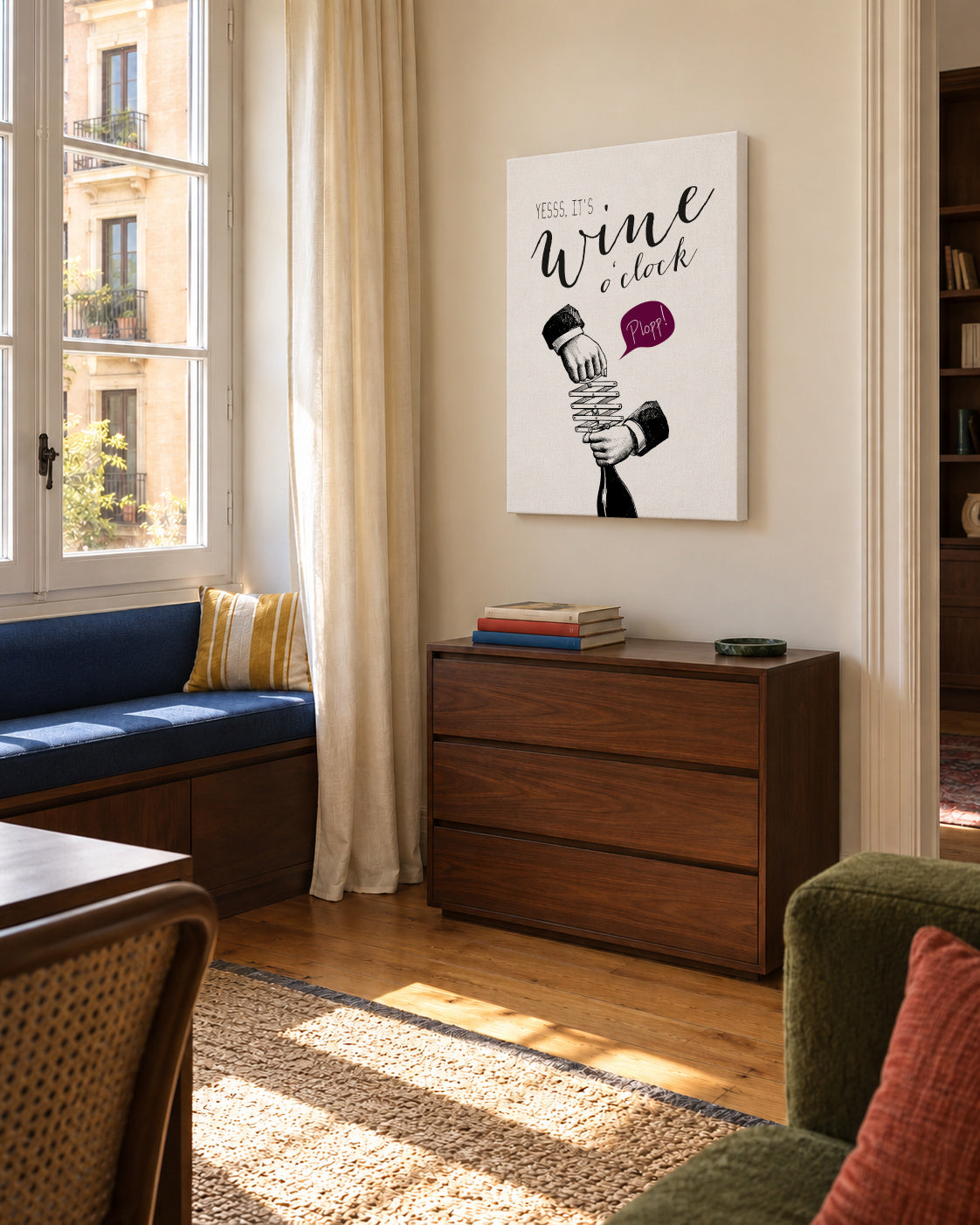Wine o'clock - Unframed canvas in an interior