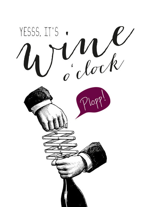 Keuken kunst 'Wine o'clock' typografie met vintage schets