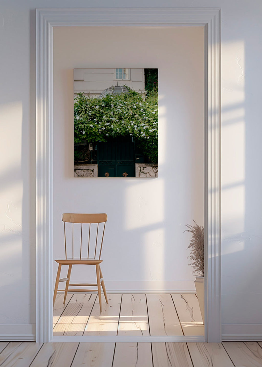 Impression botanique: vigne blanche sur porte – Canvas