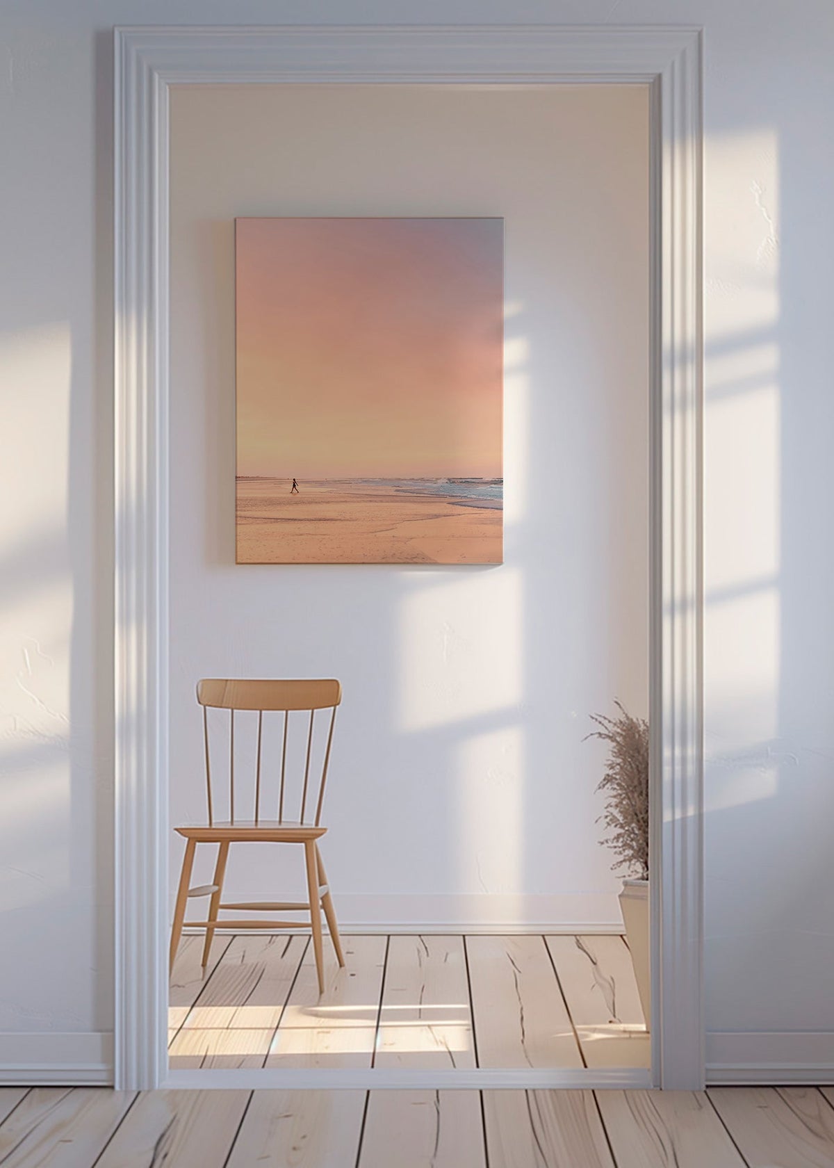 Landschap kunst: pastelkleurig strand bij zonsopgang – Canvas
