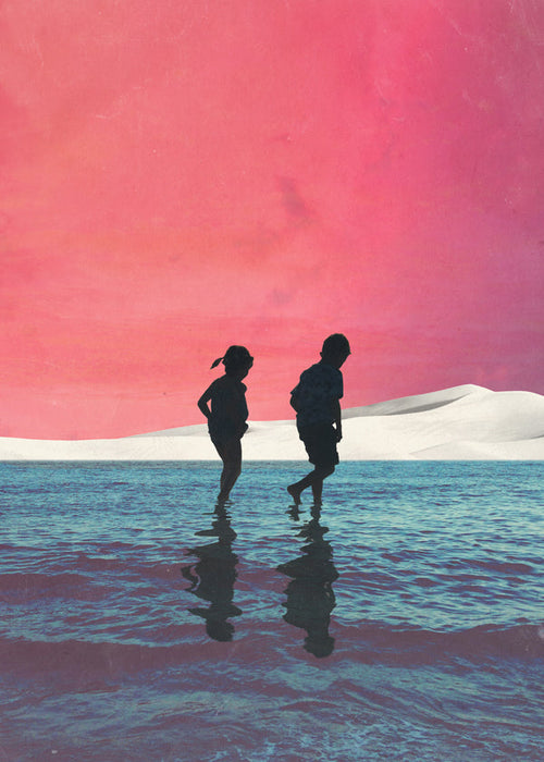 Kinderposter met silhouetten op het water