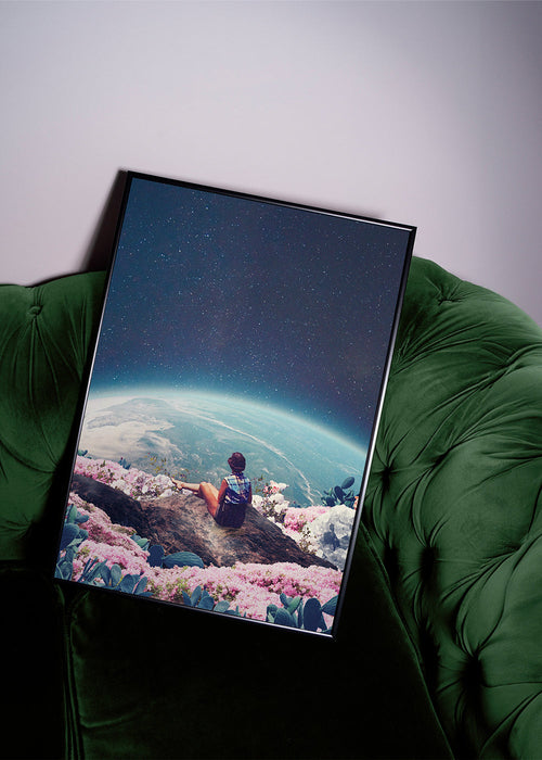 Botanische poster met reiziger en planeet
