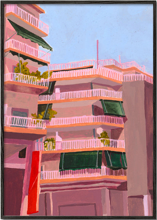 Illustratie van roze gebouwen