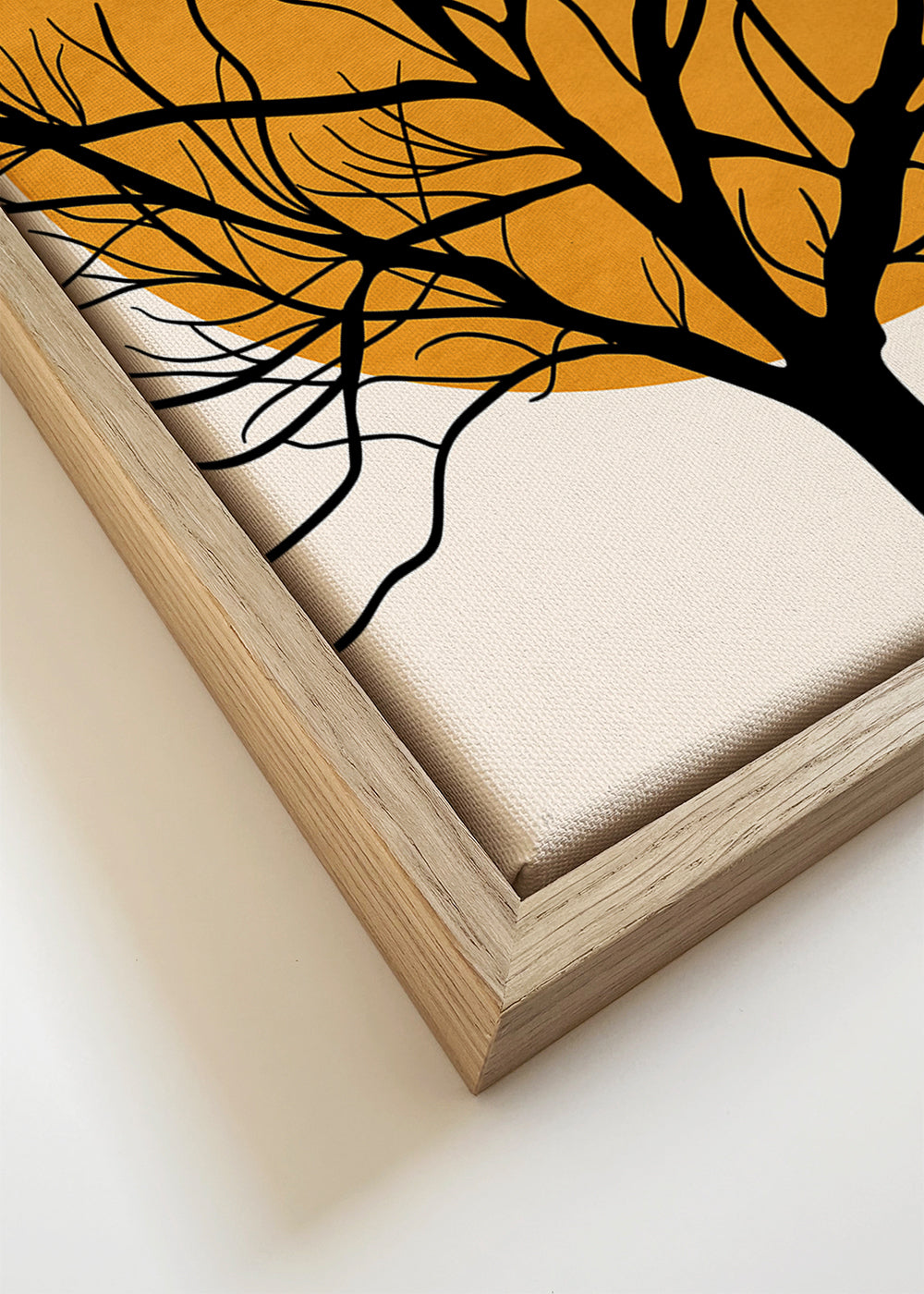 Botanische print: boom silhouet met oranje zon