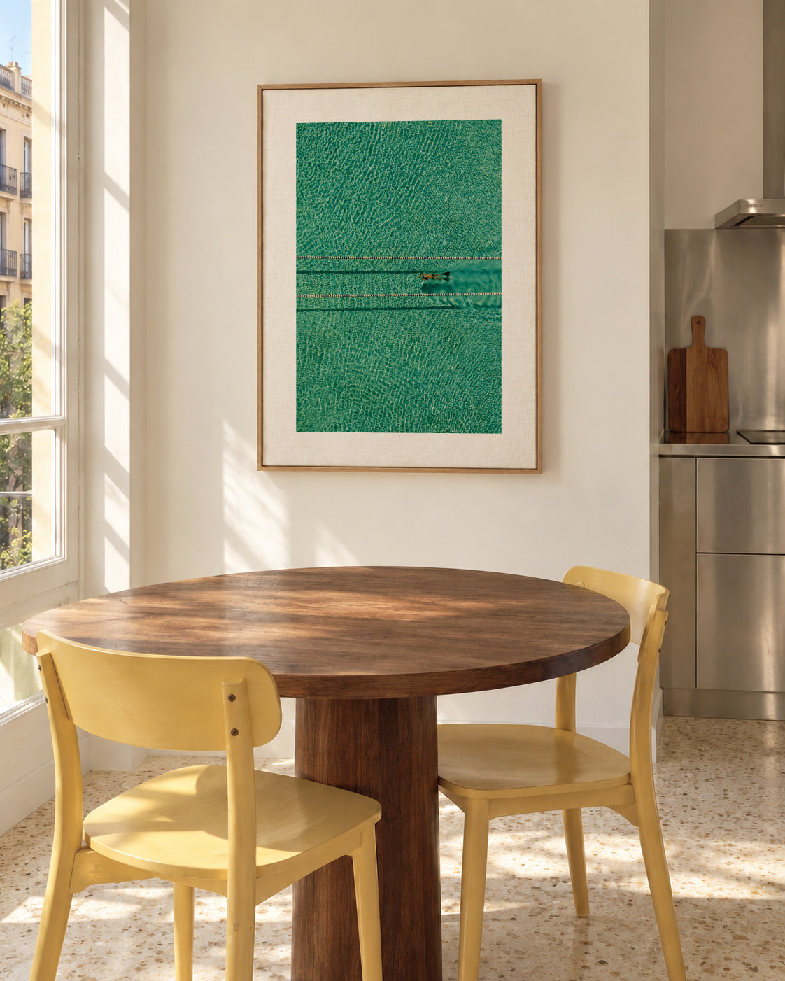 Swimmer - Framed canvas in an interior