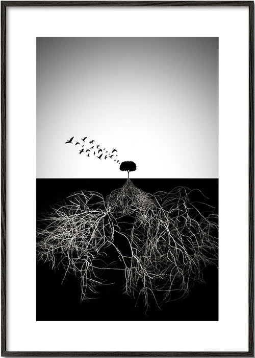 Botanische poster met boom en grafische wortels