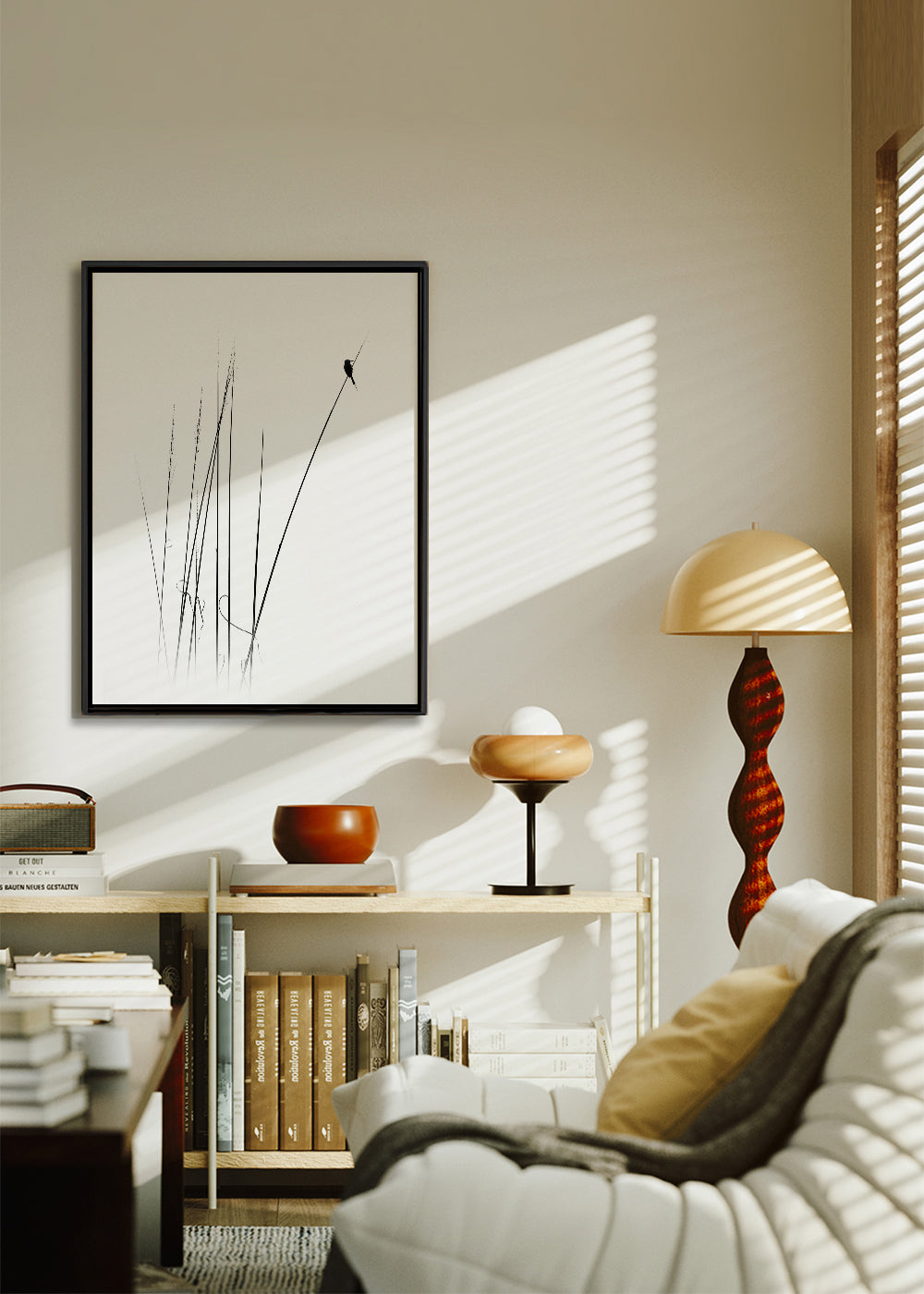 Fotografie: vogel op riet minimal