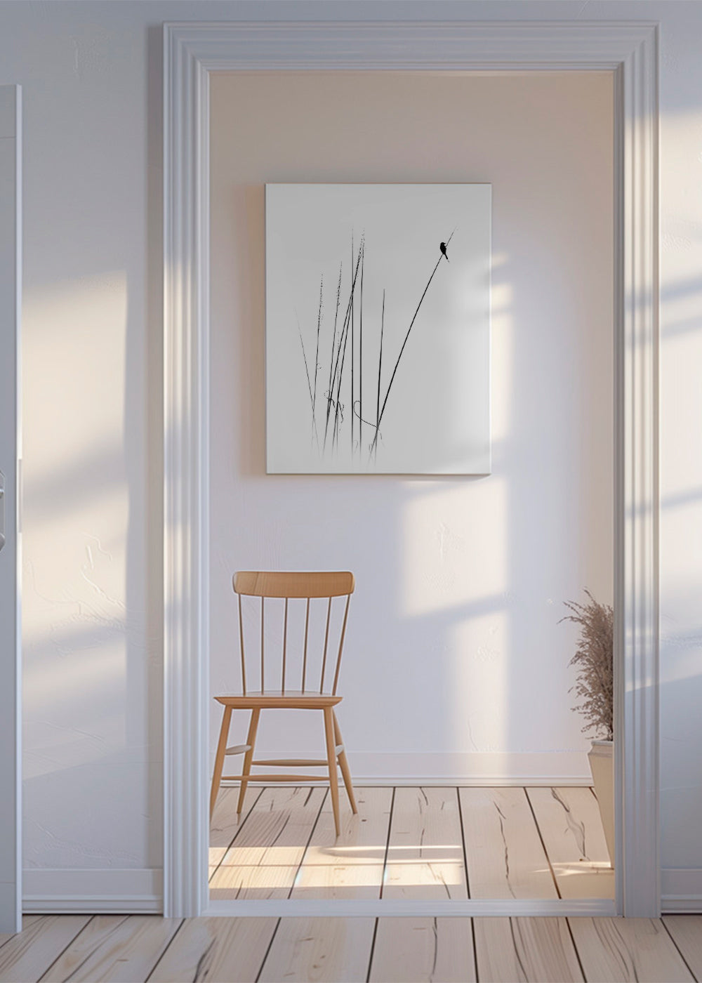 Fotografie: vogel op riet minimal