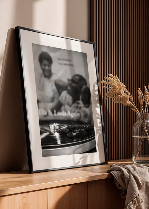 Vintage print: vinylplaat en draaitafel close-up