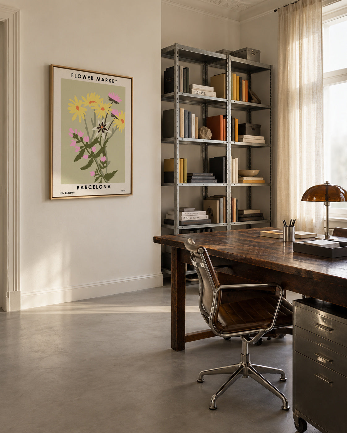 Flower Market Barcelona - Framed canvas in an interior