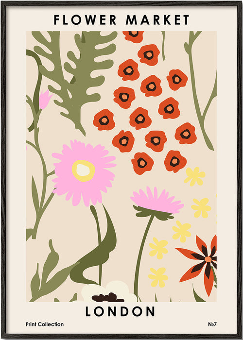 Botanische poster Flower Market London met geïllustreerde bloemen