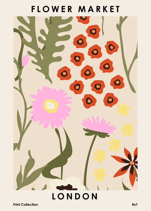 Botanische poster Flower Market London met geïllustreerde bloemen
